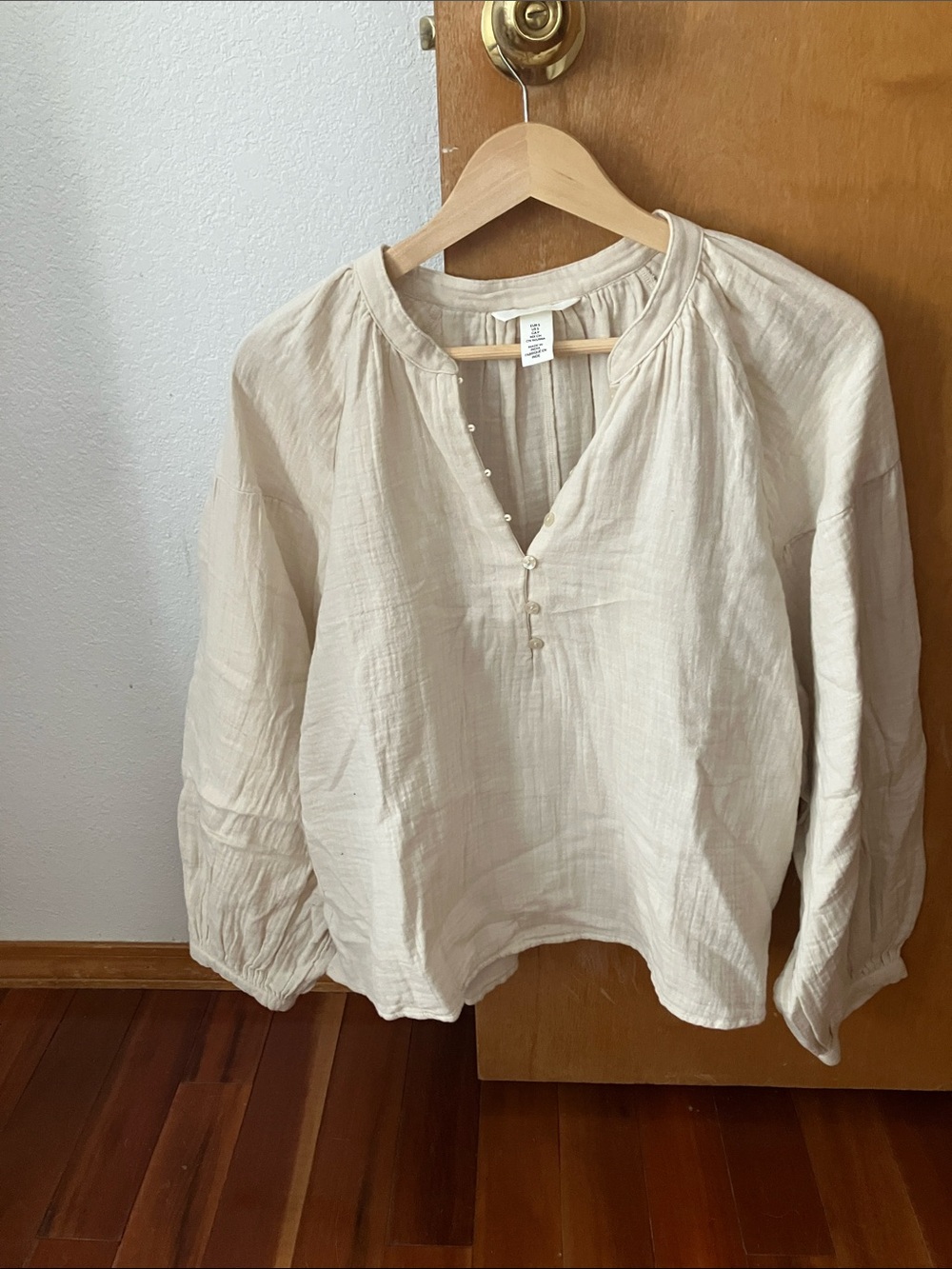 H&M Cream Peasant Blouse with Buttoned V-Neck
